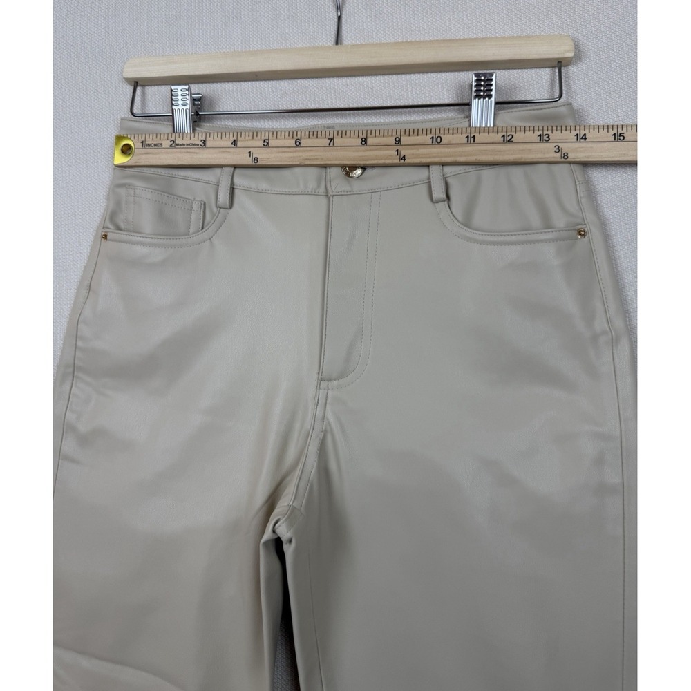 Zara Beige Faux Leather Women's Fit Pants 4 Straight Leg Stretchy 28X25 Gold Zip - Picture 4 of 12
